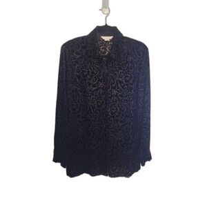 Bianca Nygard Black Burnt-out Velvet Button Up Shirt Sx 6 Whimsigoth